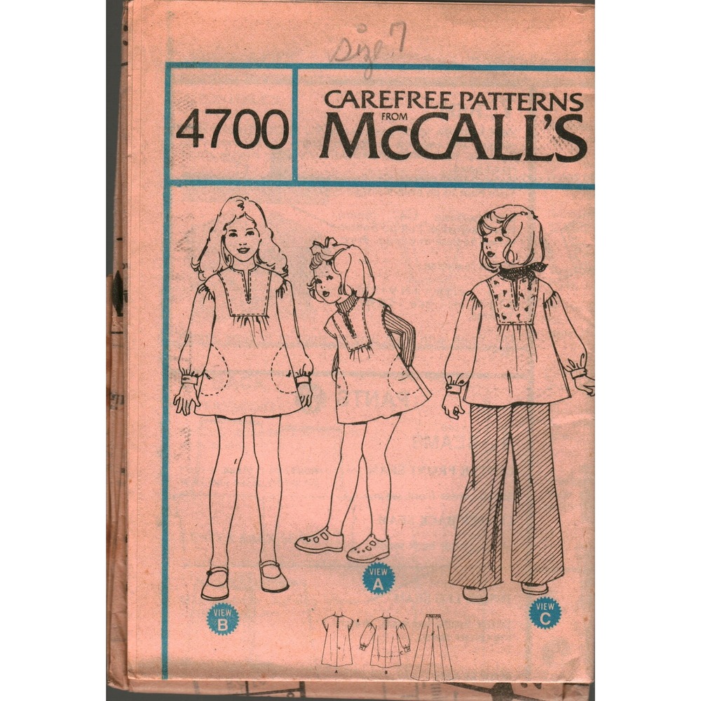 Vintage McCalls 4700 Girls Sewing Pattern Size 7 Jumper Dress Top Pants‎ Retro